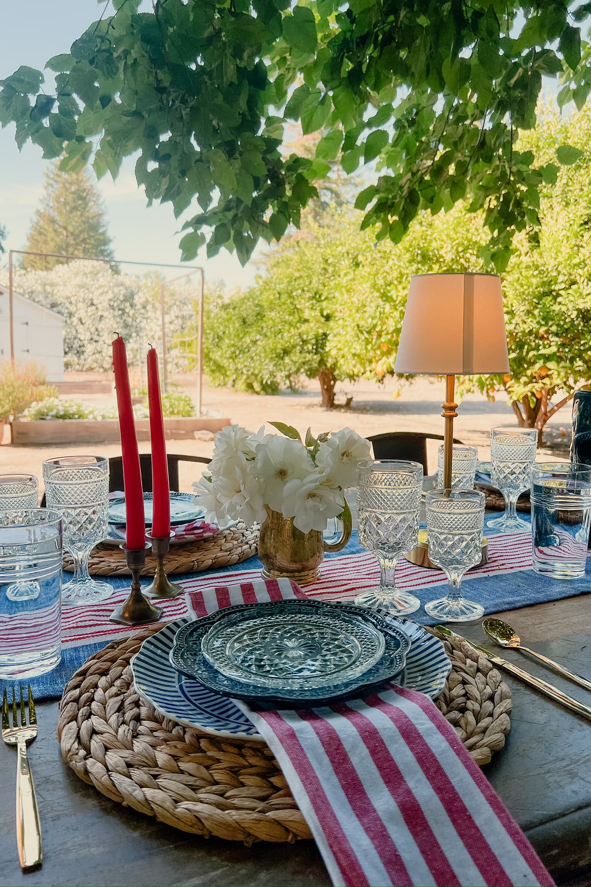 Cozy cabin-inspired table setting with rustic decor and vintage tableware