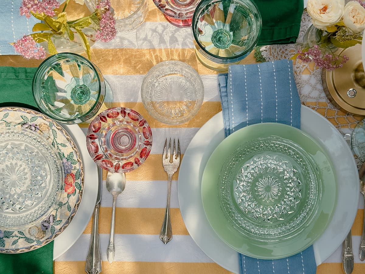 Artistic table setting with unique decor and vintage tableware for intimate gathering in Bakersfield